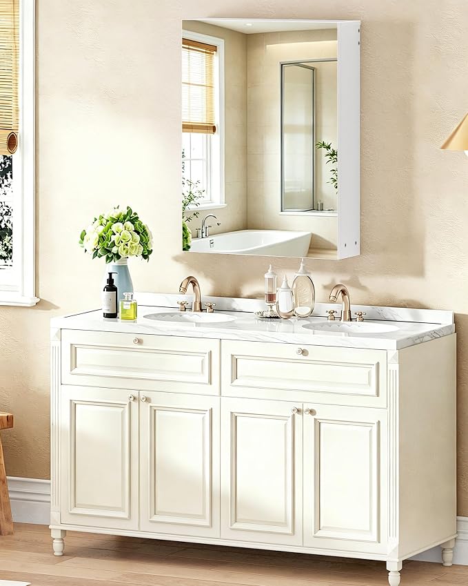 Bathroom Medicine Mirror Cabinet, 21.7'' x 27.6'', Wall-Mounted Bathroom Vanity - Image 2