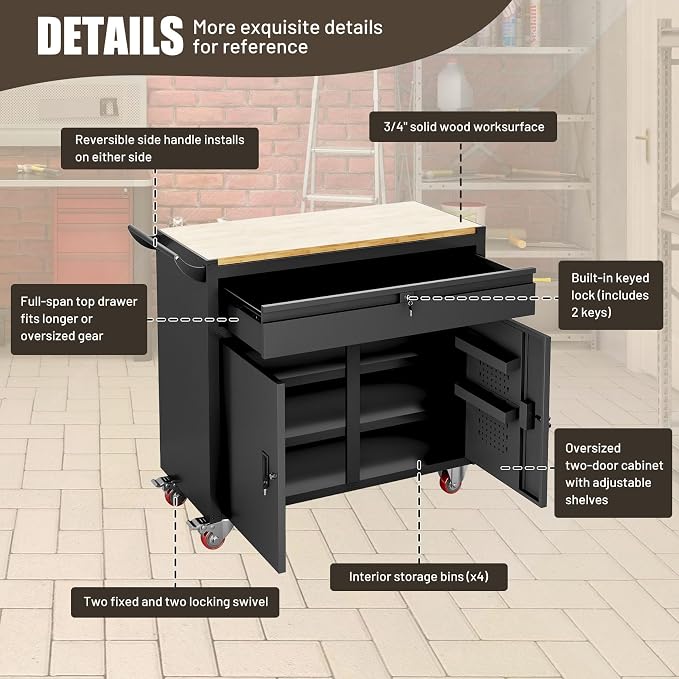 46-inch Rolling Tool Cabinet, Tool Chest Workbench - Image 3