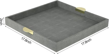 HofferRuffer Faux Leather Decorative Serving Tray, Elegant Coffee Table Ottoman - Image 2
