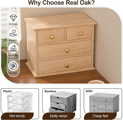 Oak Desk Organizer with Drawers, Durable Wooden Desktop Storage Box | 4 Drawer - Image 3
