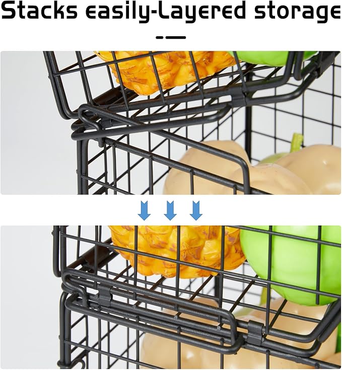 3-Tier Stackable Wire Baskets, Fruit and Vegetable Storage - Image 6