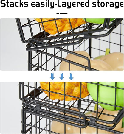 3-Tier Stackable Wire Baskets, Fruit and Vegetable Storage - Image 6