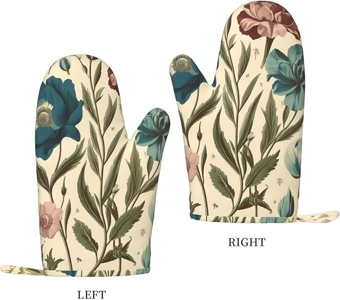 Floral Print Oven Mitts Set of 2, Heat Resistant Silicone Oven Mittens Gloves - Image 2
