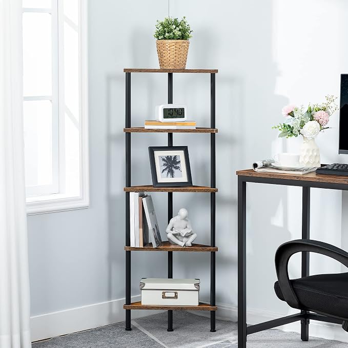 HOOBRO Corner Shelf Stand, Industrial 5-Tier Corner Bookshelf - Image 6