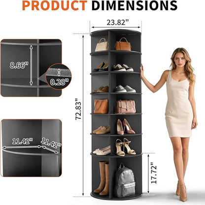VINGLI Black Rotating Shoe Rack Tower, 7 Tier 360° Shoe Storage - Image 2