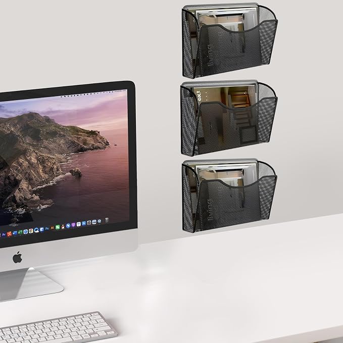3 Pack Wall File Organizer, Mesh Hanging Metal Vertical Wall Mounted File Holder - Image 4