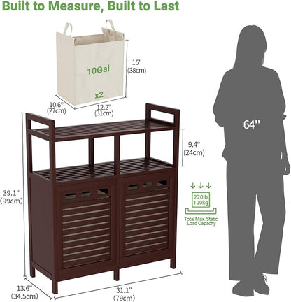Homykic Tilt Out Laundry Hamper Cabinet, Bamboo Double Laundry Hamper - Image 7