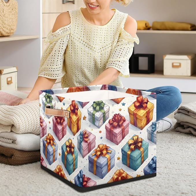 TropicalLife 13x13x13 Inch Large Fabric Storage Cube Holiday Gifts Box Pattern - Image 3