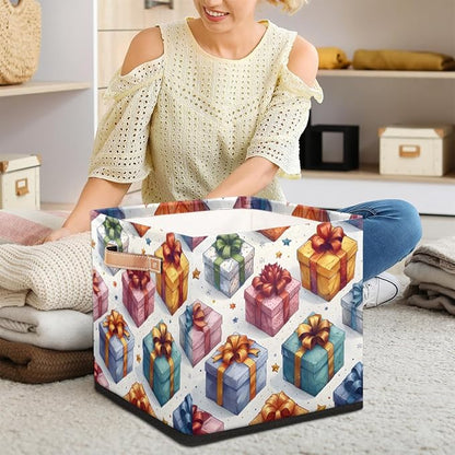 TropicalLife 13x13x13 Inch Large Fabric Storage Cube Holiday Gifts Box Pattern - Image 3
