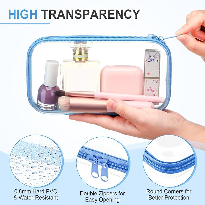 Hoolerry 4 Pcs Hard Clear Zipper Case Makeup Bags Plastic Pencil Pouch - Image 3
