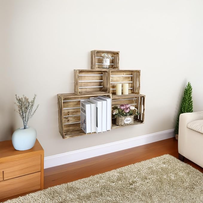 Set of 5 Large Wooden Crates, Nesting Storage Crate - Image 7