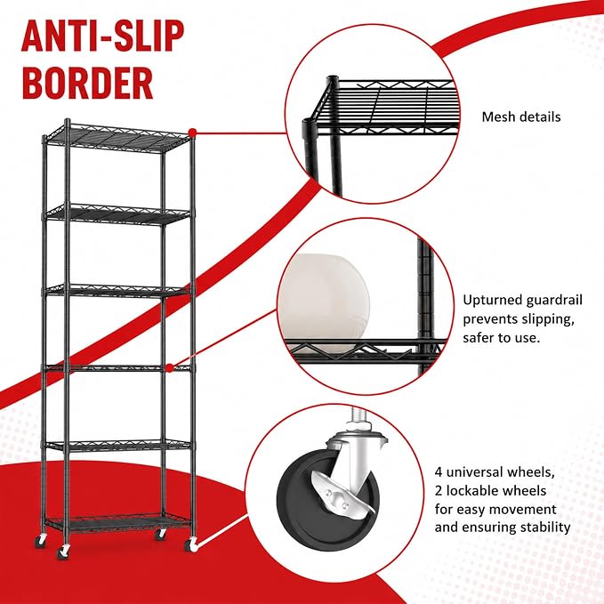 REGILLER 6 Wire Shelving Steel Storage Rack Adjustable Unit Shelves - Image 3