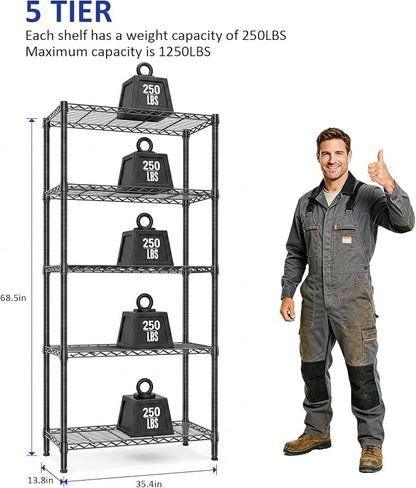 5-Tier Shelving Unit, 1250 Lbs Wire Rack Shelving, Adjustable Storage Rack - Image 3