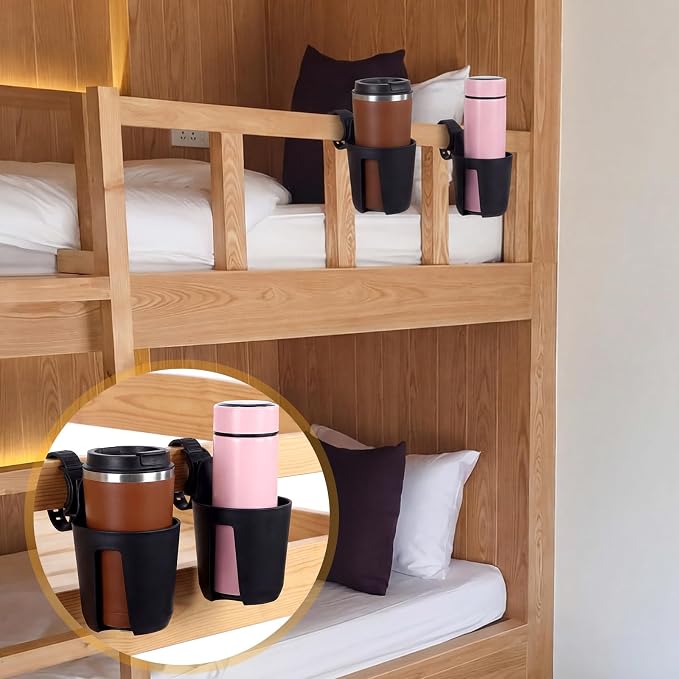 Domensi 2 Pcs Bed Cup Holder Black Plastic Movable Cup Holder - Image 4