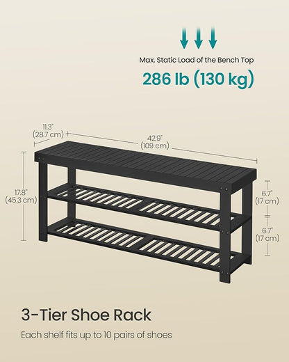 SONGMICS Shoe Rack Bench, 3-Tier Bamboo Shoe Storage Organizer, Entryway Bench - Image 2