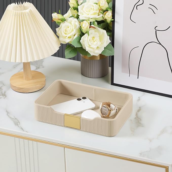 Valet Tray Desktop Storage Organizer, PU Leather Catchall Bedside Vanity Tray - Image 2