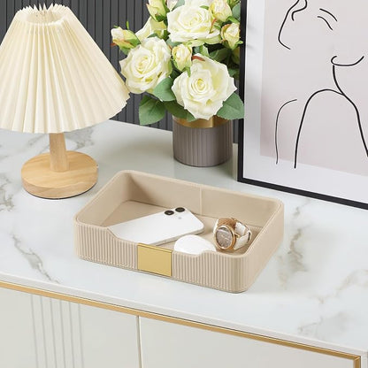 Valet Tray Desktop Storage Organizer, PU Leather Catchall Bedside Vanity Tray - Image 2