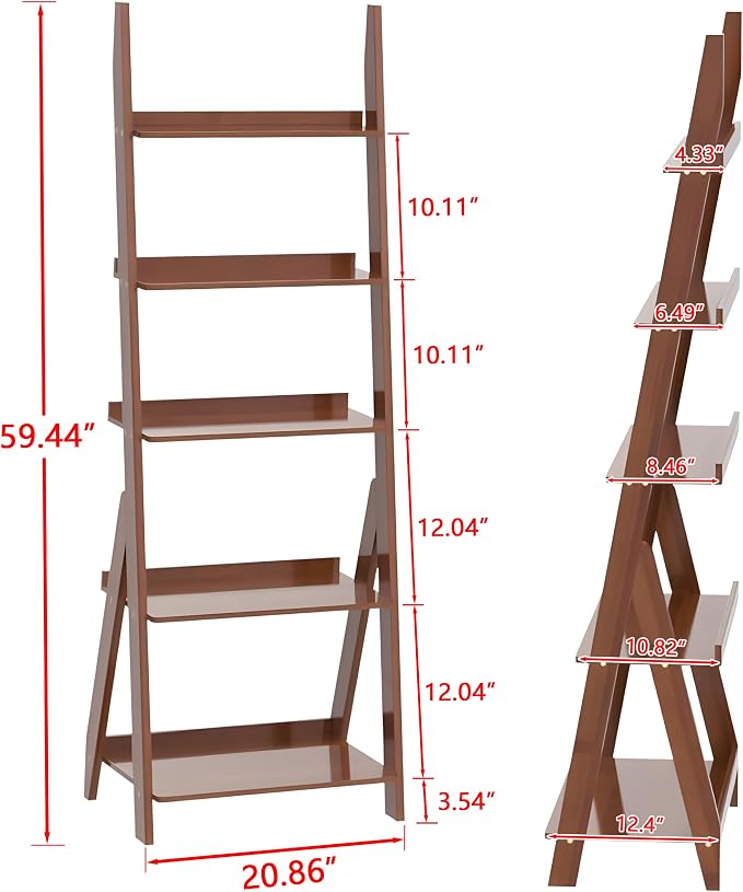 Maydear Bamboo Ladder Shelf Bookcase, 5-Tier Leaning Bookshelf Free Standing - Image 2