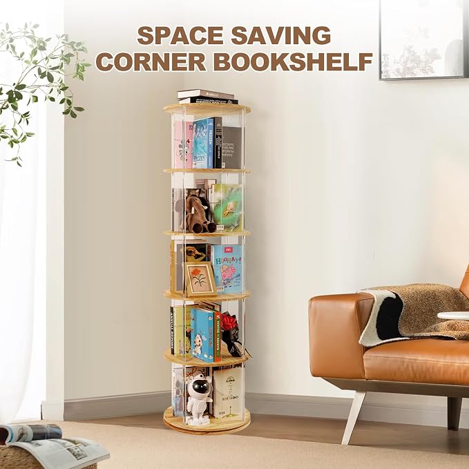 TAKEKIT 360° Rotating Bookshelf, 5-Tier Spinning Book Shelf Tower - Image 5