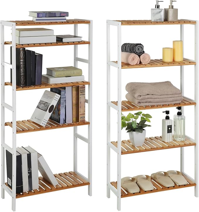SONGMICS Bamboo Storage Shelf, 5-Tier Shelving Unit, in The Entryway, Living - Image 9