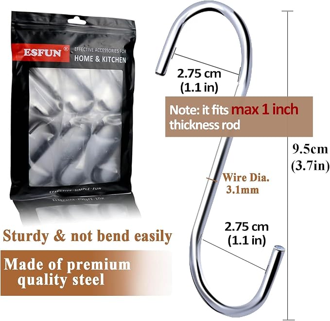 ESFUN 30 Pack 3.7 inch Metal S Hooks Steel S Hooks Plants Hanging Hangers - Image 2