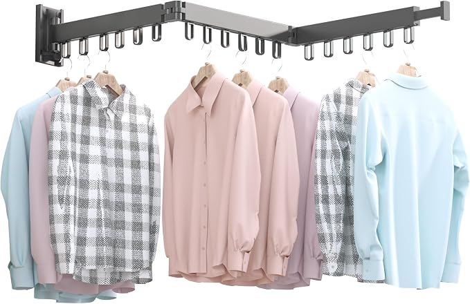 Clothes Drying Rack, Wall Mounted Space-Saver, Retractable, Collapsible by BOQORAD