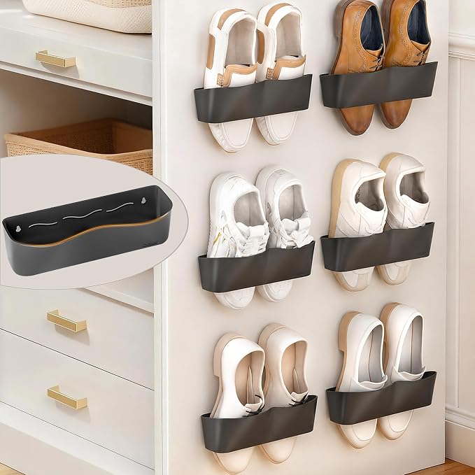 Wall Mounted Shoe Rack, Adhesive & Drill Mount Hanging Shoe Organizer, Plastic by DegMongee