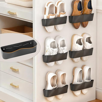 Wall Mounted Shoe Rack, Adhesive & Drill Mount Hanging Shoe Organizer, Plastic by DegMongee