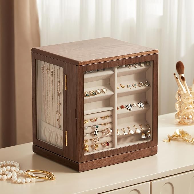 CHOSIN Black Walnut Wooden Jewelry Box, 360° Rotating Organizer - Image 2