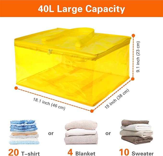 Vieshful 40L Yellow Clear Clothes Storage Bag Colorful Clothes Organizer - Image 2