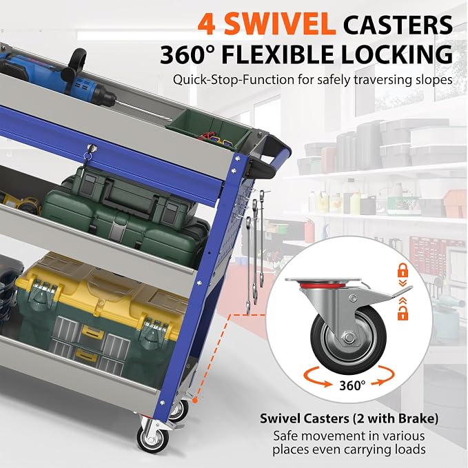 3 Tier Rolling Tool Cart On Wheels, Heavy Duty Utility Cart - Image 3