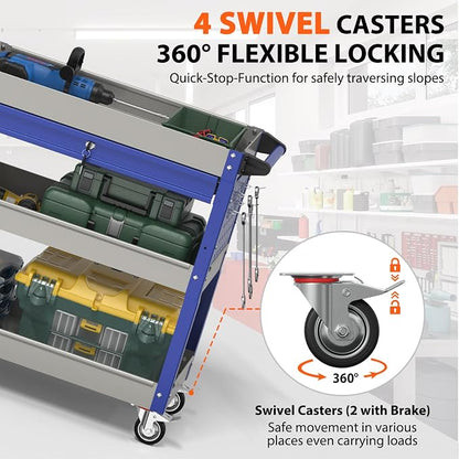 3 Tier Rolling Tool Cart On Wheels, Heavy Duty Utility Cart - Image 3