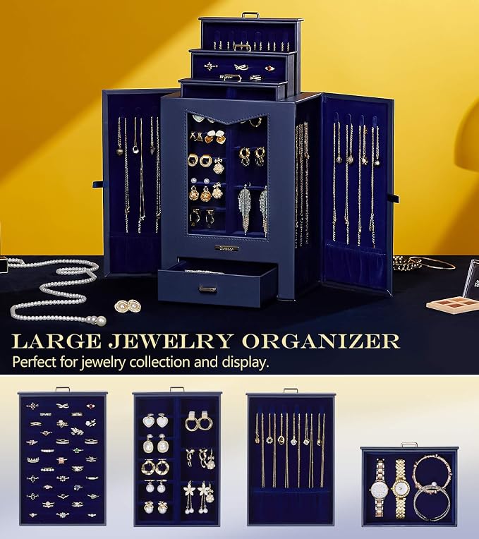 Homde Jewelry Organizer with Transparent Window Necklace Hooks Gift - Image 5