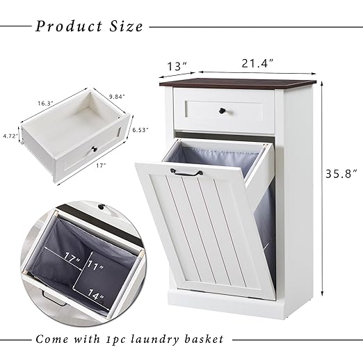 Tilt Out Trash Can Cabinet, 10 Gallon Farmhouse Laundry Hamper Cabinet - Image 2