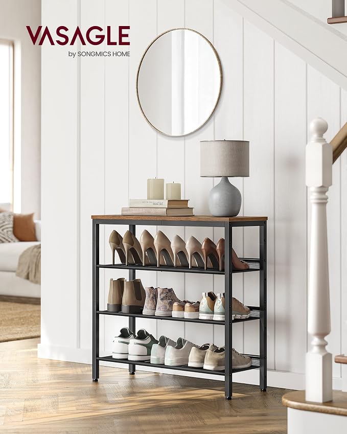 VASAGLE Shoe Rack for Entryway, Freestanding, Adjustable, Industrial | 4-Tier - Image 2