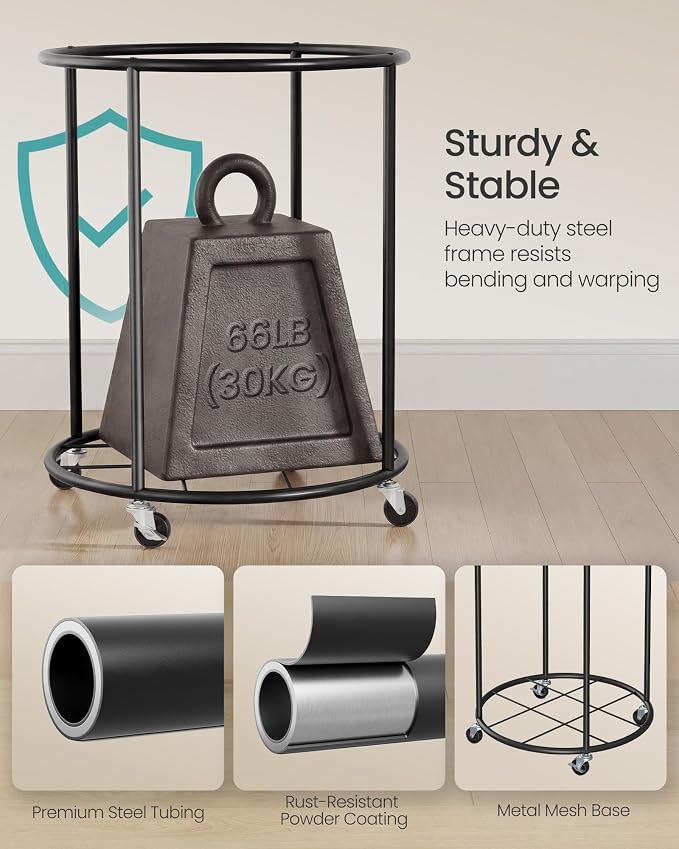 SONGMICS Laundry Basket with Wheels, Rolling Laundry Hamper with Steel Frame - Image 5