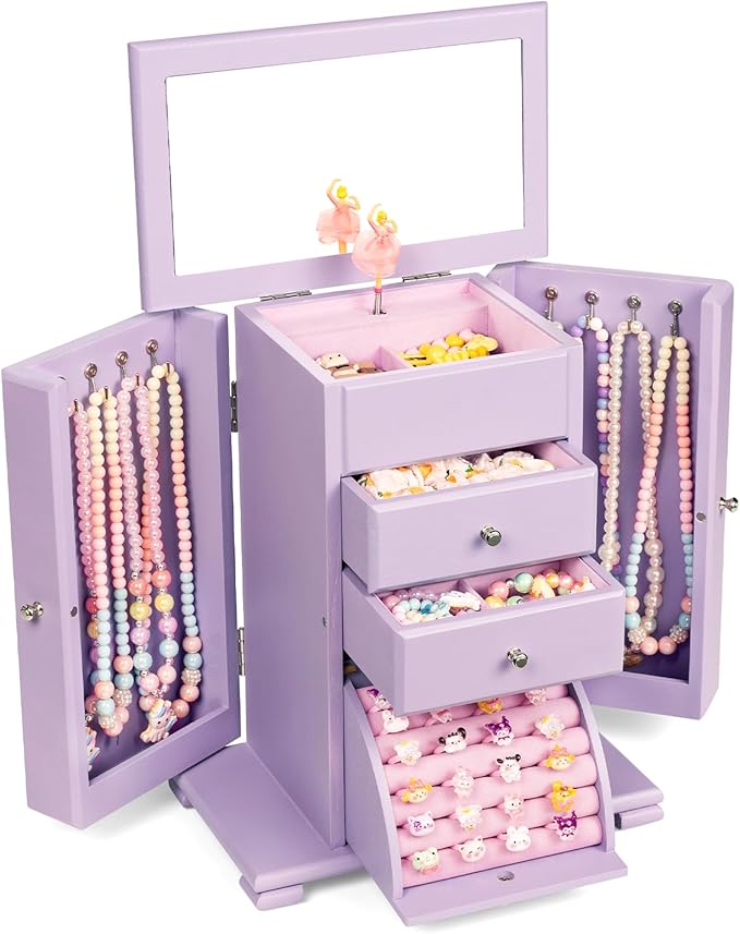 Emfogo Musical Jewelry Box for Girls, Large Kid Music Box by Emfogo