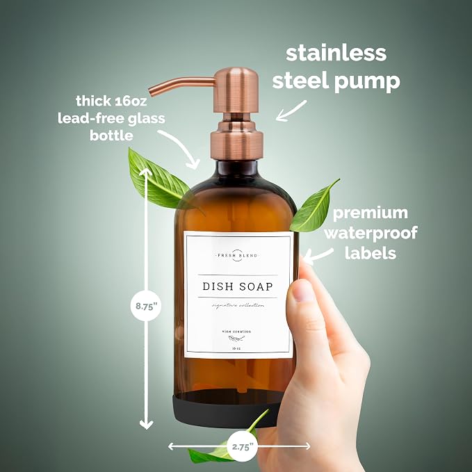 Vine Creations Amber Glass Soap Dispenser, 2 Pack Kitchen Soap Dispenser Set - Image 5