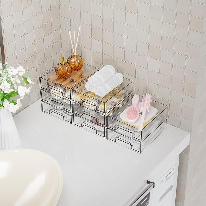 12 Pack Clear Stackable Storage Drawers, 2.2'' Acrylic Drawer Organizers - Image 7