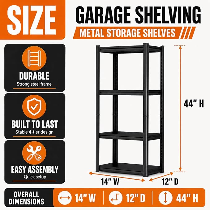 Garage Shelving Unit, 2400LBS Heavy Duty 4-Tier Metal Storage Shelves, - Image 3