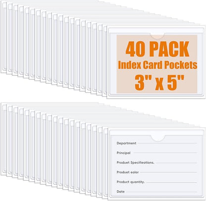 40 PCS Index Card Pockets, Self Adhesive Card Pockets 3"X5" by Unknown