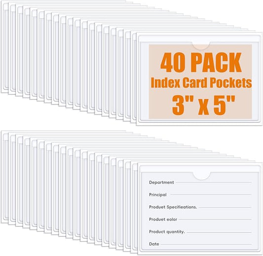 40 PCS Index Card Pockets, Self Adhesive Card Pockets 3"X5" by Unknown