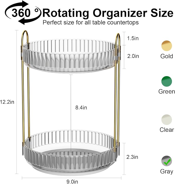 GTI 360°Rotating Makeup Organizer, 2 Tier Bathroom Counter Organizer, Large - Image 2