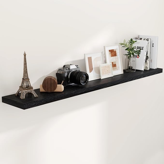 Fun Memories 72 Inch Floating Shelves Black, 72 x 9.3 Rustic Wooden Fireplace by FunMemories