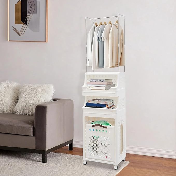 Laundry Hamper Cart, 4 Tiers Laundry Hamper Trolley, Laundry Basket, Rolling - Image 4