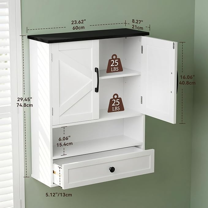 Farmhouse Bathroom Wall Cabinet, Over Toilet Bathroom Organizer - Image 2