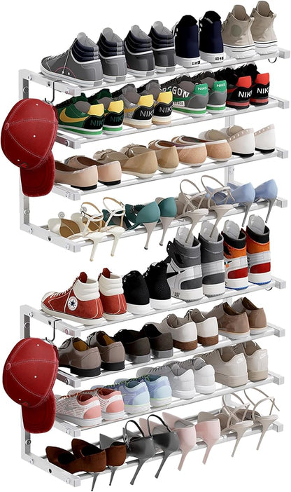 2 Pack Wall Mounted Shoe Rack, 4 Tier Hanging Shoe Rack Holds 32 Pairs by HomeOrganizerandStorage