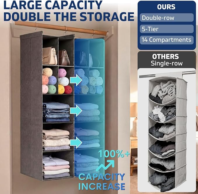 Ofiray-home 5 Tier Hanging Closet Organizer, 14 Compartments Sweater Organizer - Image 3