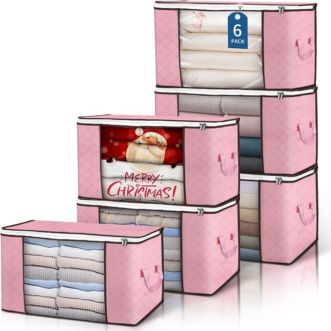 Budding Joy 90 L Large Storage Bags, 6 Pack Clothes Bins Foldable Closet by BuddingJoy-BuildaJoyfulLifeforYou