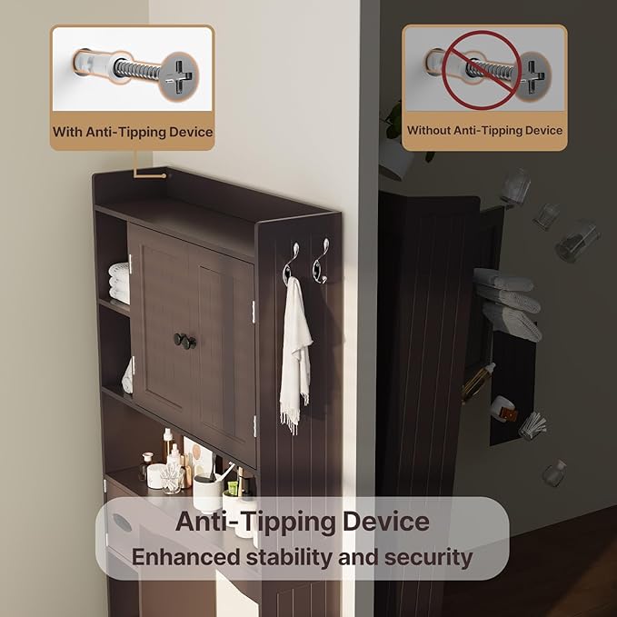 Gizoon 66''H Over The Toilet Storage Cabinet, Dark Brown | Over Toilet Storage - Image 4